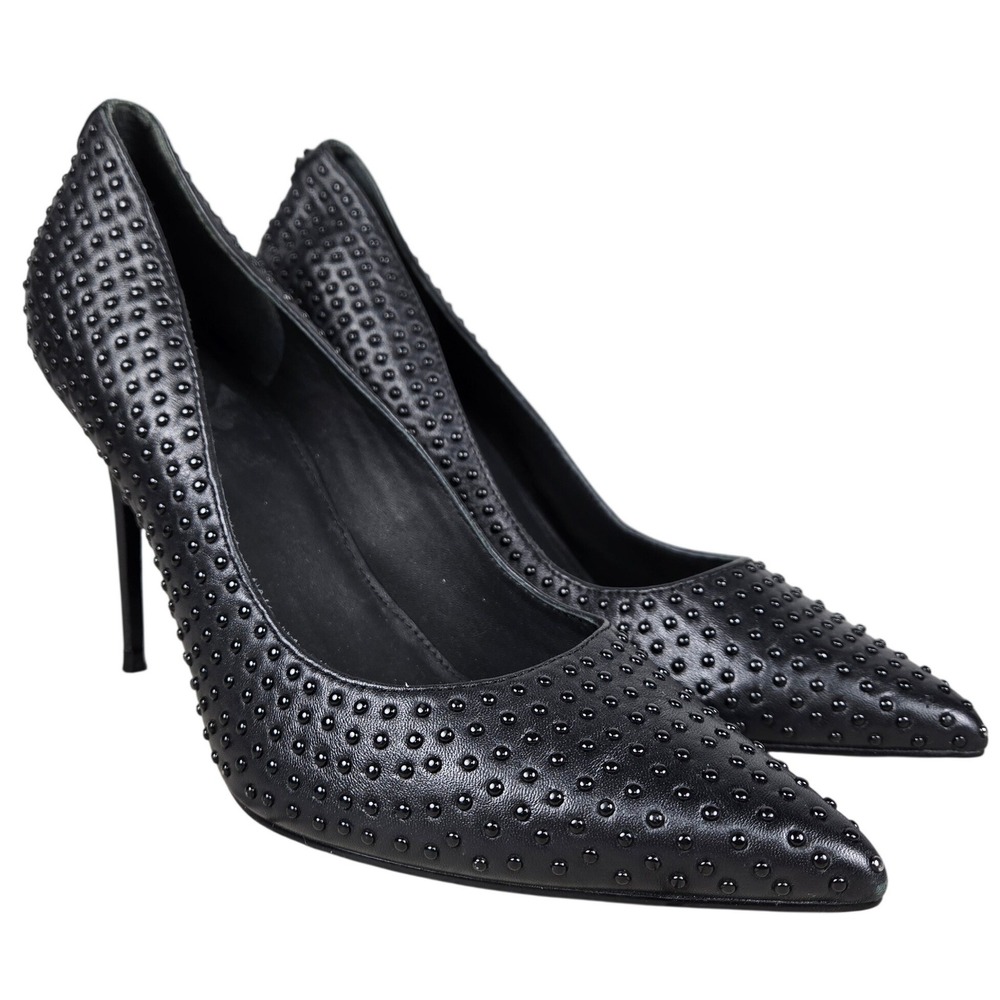 Guess Womens Sabalie Black Studded Leather Pointed Toe Stiletto Pumps Heels 8.5